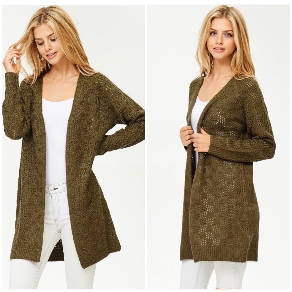 Pattern Knit Long Open Cardigan NWT